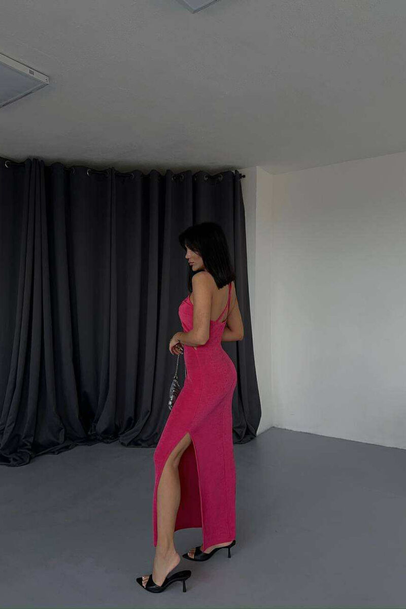 ELASTIC ONE COLOR LONG WOMEN DRESS FUCHSIA/CIKLAMI - 6