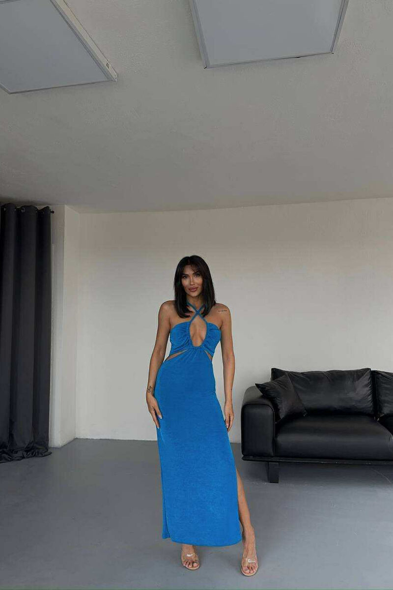 ELASTIC ONE COLOR LONG WOMEN DRESS LIGHTBLUE/BZ - 1
