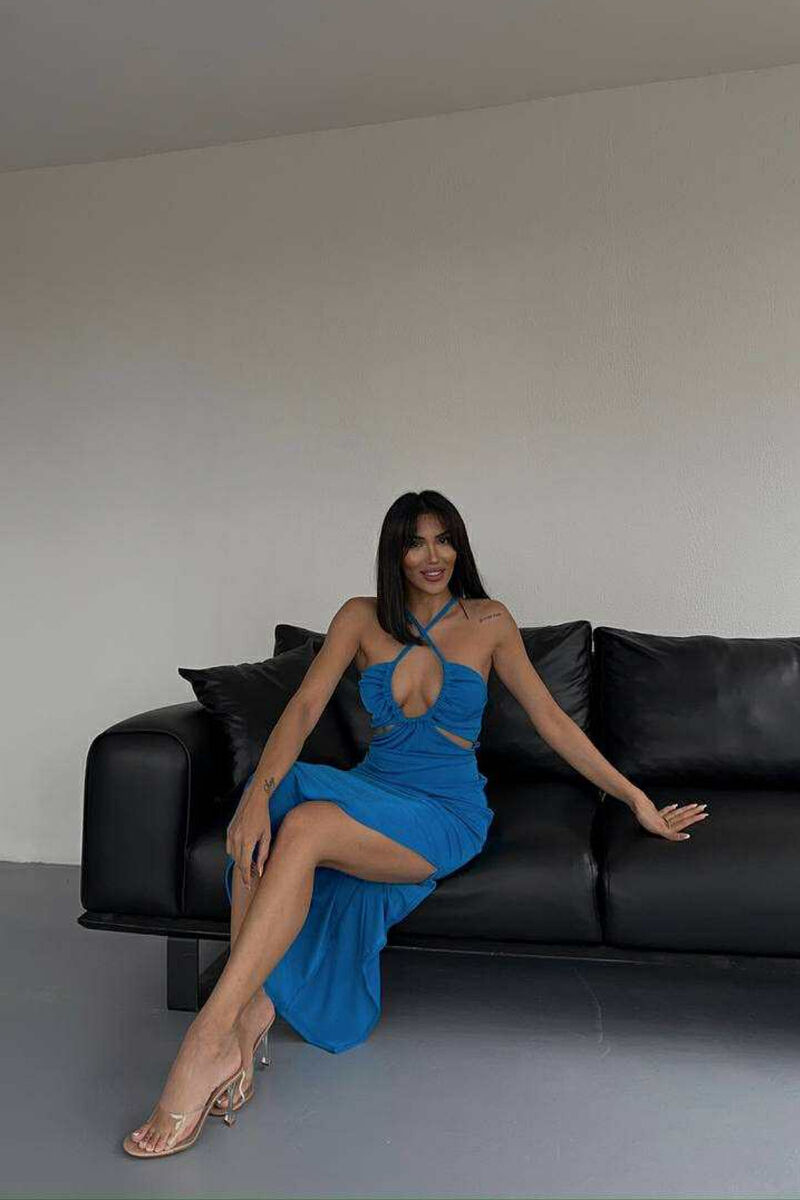 ELASTIC ONE COLOR LONG WOMEN DRESS LIGHTBLUE/BZ - 2
