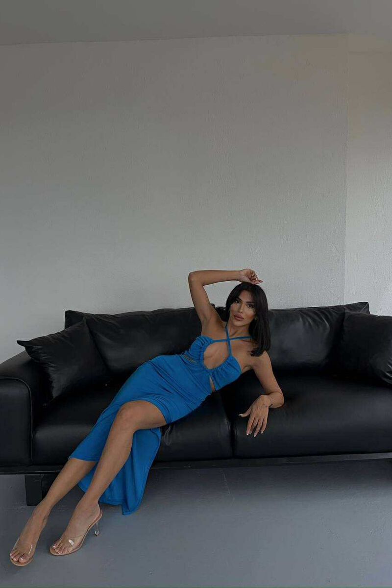 ELASTIC ONE COLOR LONG WOMEN DRESS LIGHTBLUE/BZ - 5