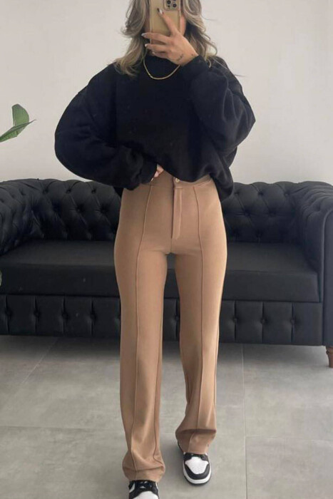 ELASTIC WOMEN TROUSERS IN BEIGE COLOR 