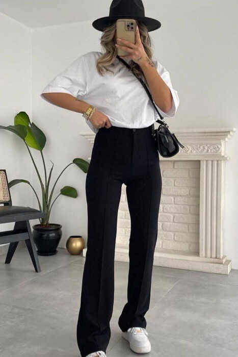 ELASTIC ONE COLOR WOMEN TROUSERS BLACK/ E ZEZE - 1