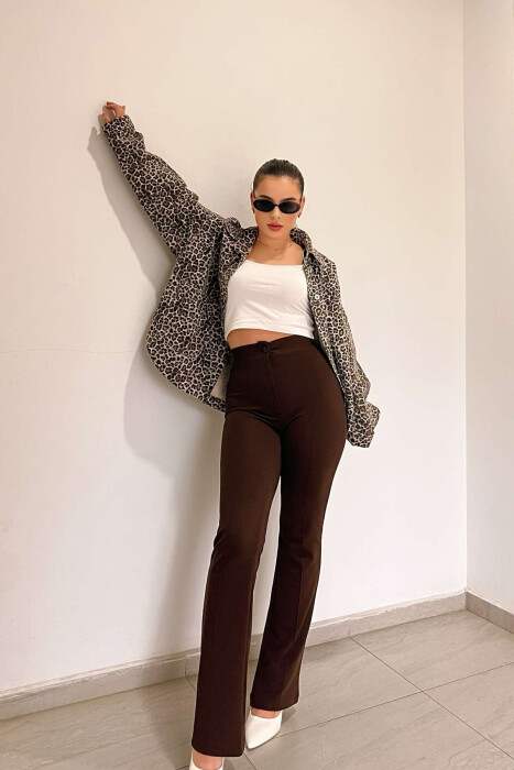 ELASTIC ONE COLOR WOMEN TROUSERS DARK BROWN/KAE 