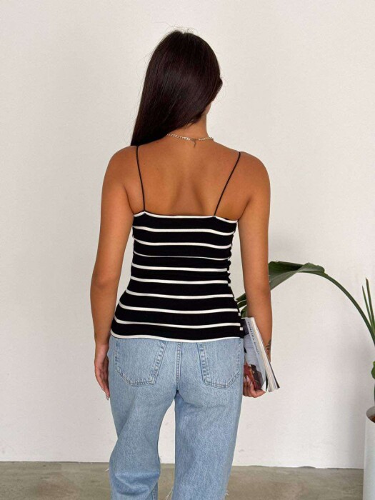 ELASTIC STRAPS STRIPE WOMEN TANK TOP IN BLACK-WHITE COLOR - 3