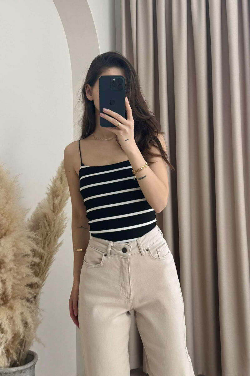 ELASTIC STRAPS STRIPE WOMEN TANK TOP IN BLACK-WHITE COLOR - 1