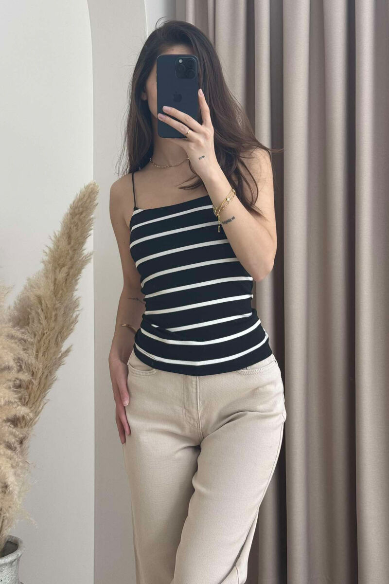ELASTIC STRAPS STRIPE WOMEN TANK TOP IN BLACK-WHITE COLOR - 3