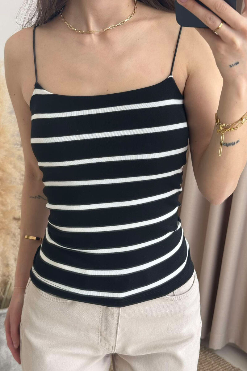 ELASTIC STRAPS STRIPE WOMEN TANK TOP IN BLACK-WHITE COLOR - 4