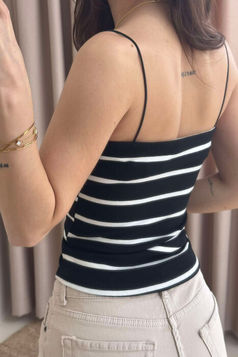 ELASTIC STRAPS STRIPE WOMEN TANK TOP IN BLACK-WHITE COLOR - 5