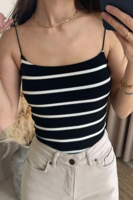 ELASTIC STRAPS STRIPE WOMEN TANK TOP IN BLACK-WHITE COLOR - 6