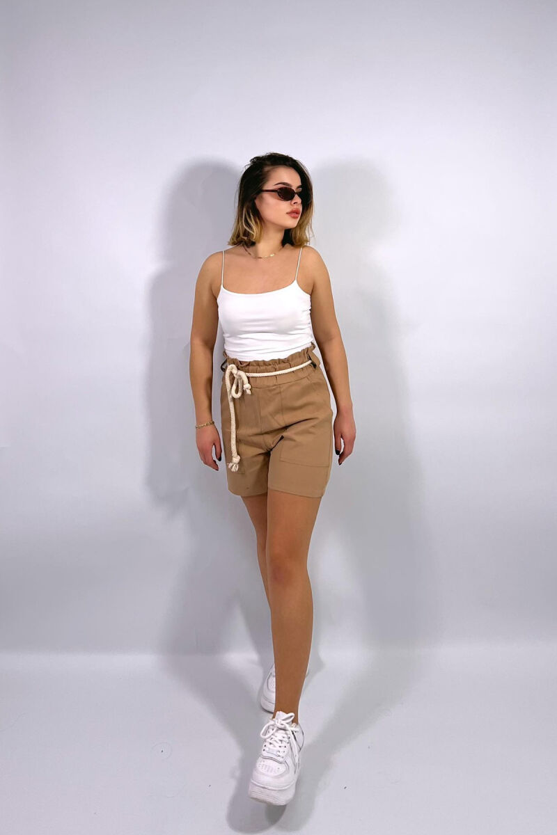ELASTIC WAIST AND LACING WOMEN SHORTS BEIGE/BEZHE - 3