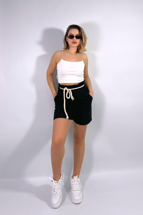ELASTIC WAIST AND LACING WOMEN SHORTS BLACK/ E ZEZE - 1