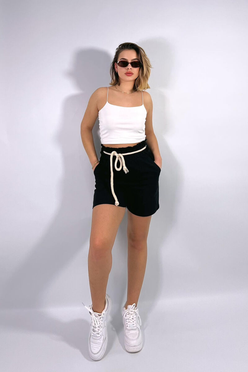 ELASTIC WAIST AND LACING WOMEN SHORTS BLACK/ E ZEZE - 1