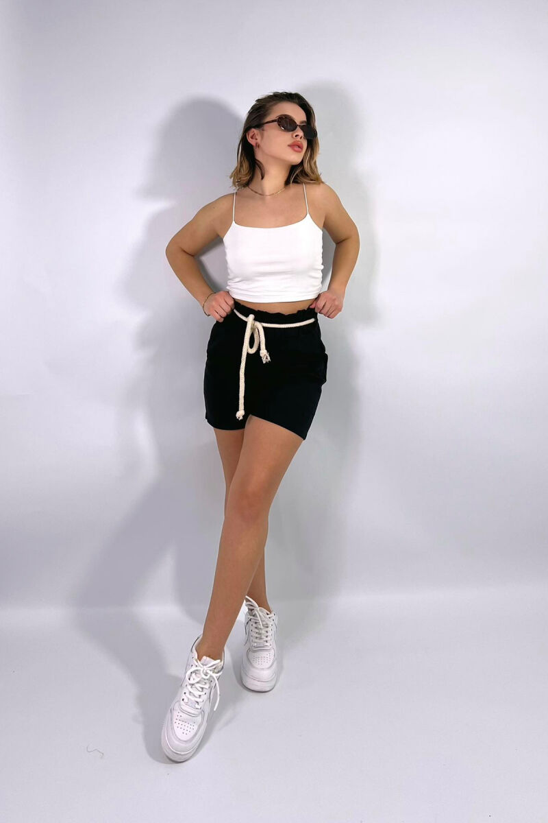 ELASTIC WAIST AND LACING WOMEN SHORTS BLACK/ E ZEZE - 2