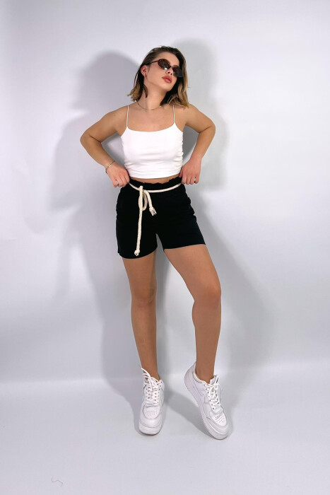 ELASTIC WAIST AND LACING WOMEN SHORTS BLACK/ E ZEZE - 4