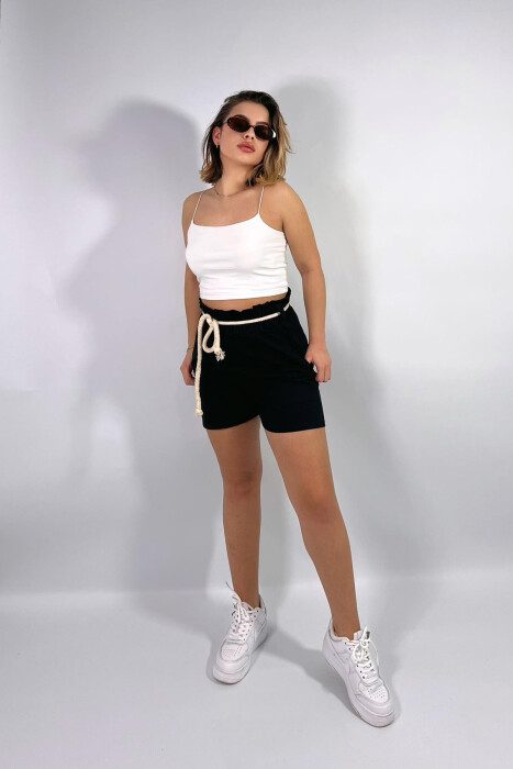 ELASTIC WAIST AND LACING WOMEN SHORTS BLACK/ E ZEZE - 5