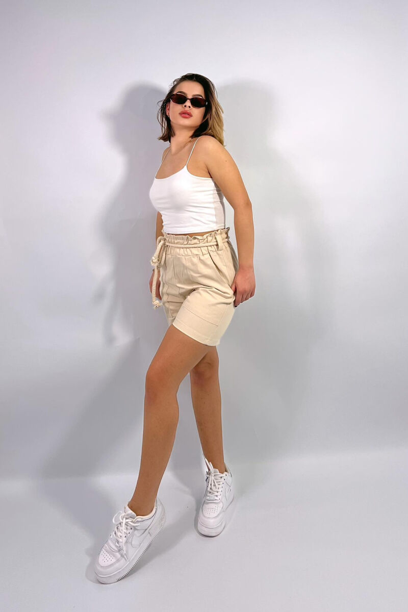 ELASTIC WAIST AND LACING WOMEN SHORTS CREAM/KREM - 4