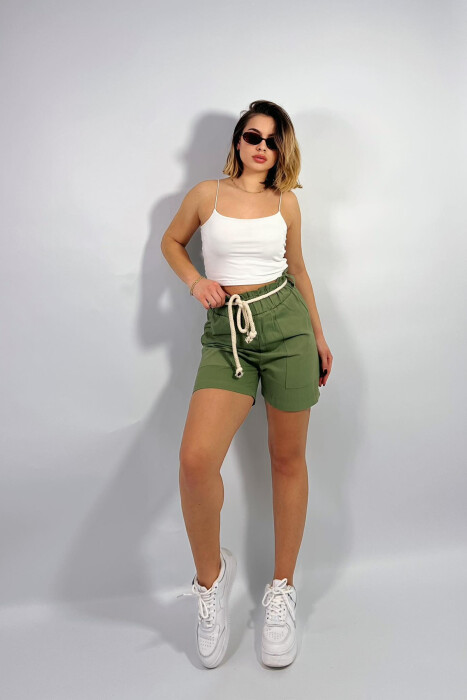 ELASTIC WAIST AND LACING WOMEN SHORTS OLIVE/ULLI 