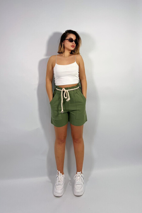 ELASTIC WAIST AND LACING WOMEN SHORTS OLIVE/ULLI - 2