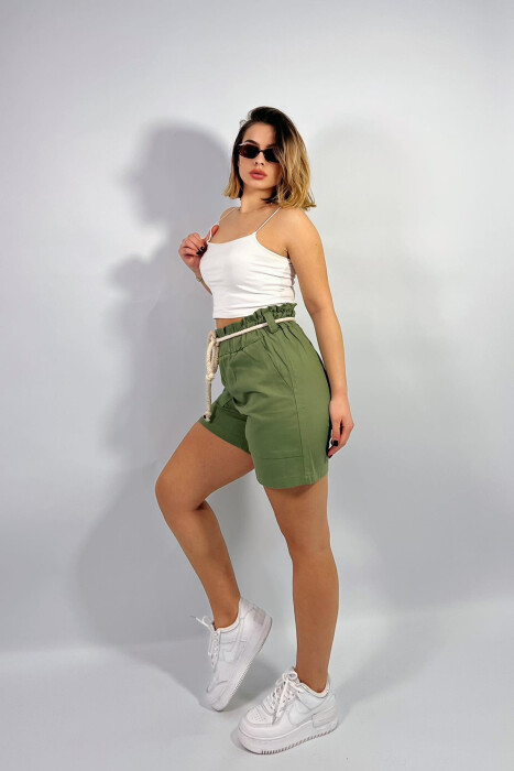 ELASTIC WAIST AND LACING WOMEN SHORTS OLIVE/ULLI - 3