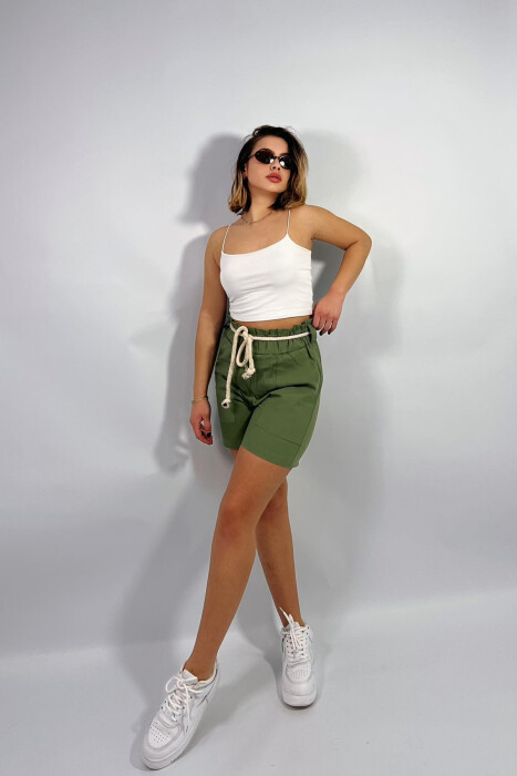 ELASTIC WAIST AND LACING WOMEN SHORTS OLIVE/ULLI - 4