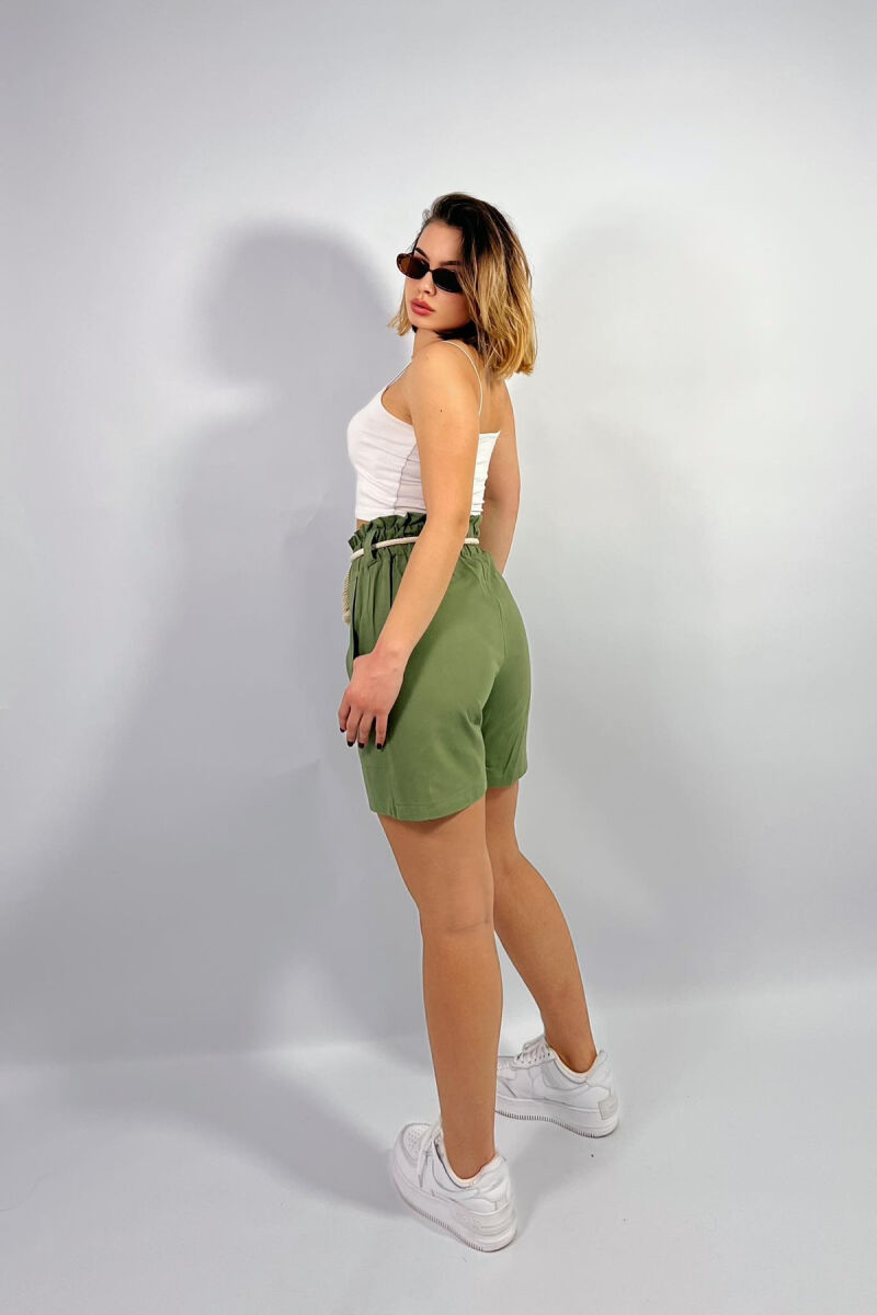 ELASTIC WAIST AND LACING WOMEN SHORTS OLIVE/ULLI - 5