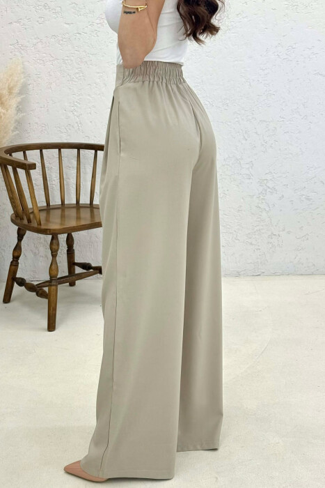 ELASTIC WAIST BELTED WOMEN TROUSERS BEIGE/BEZHE - 3