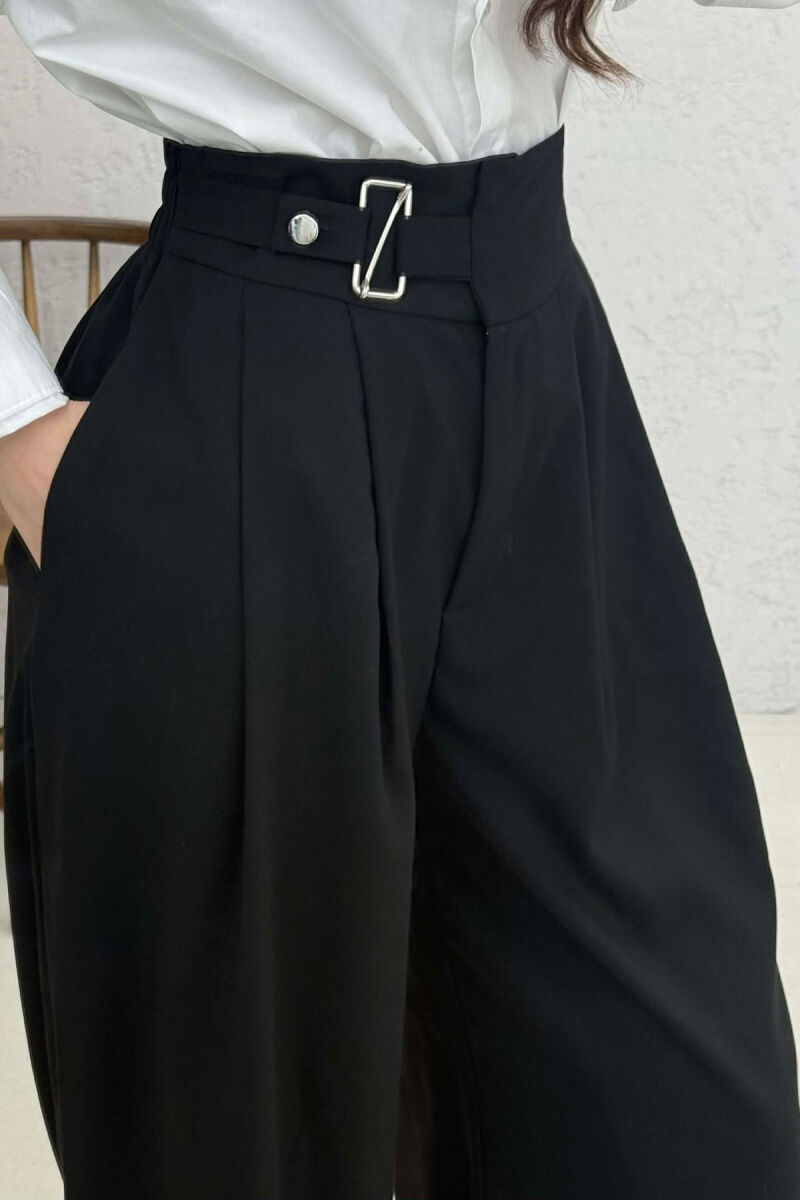 ELASTIC WAIST BELTED WOMEN TROUSERS BLACK/ E ZEZE - 2