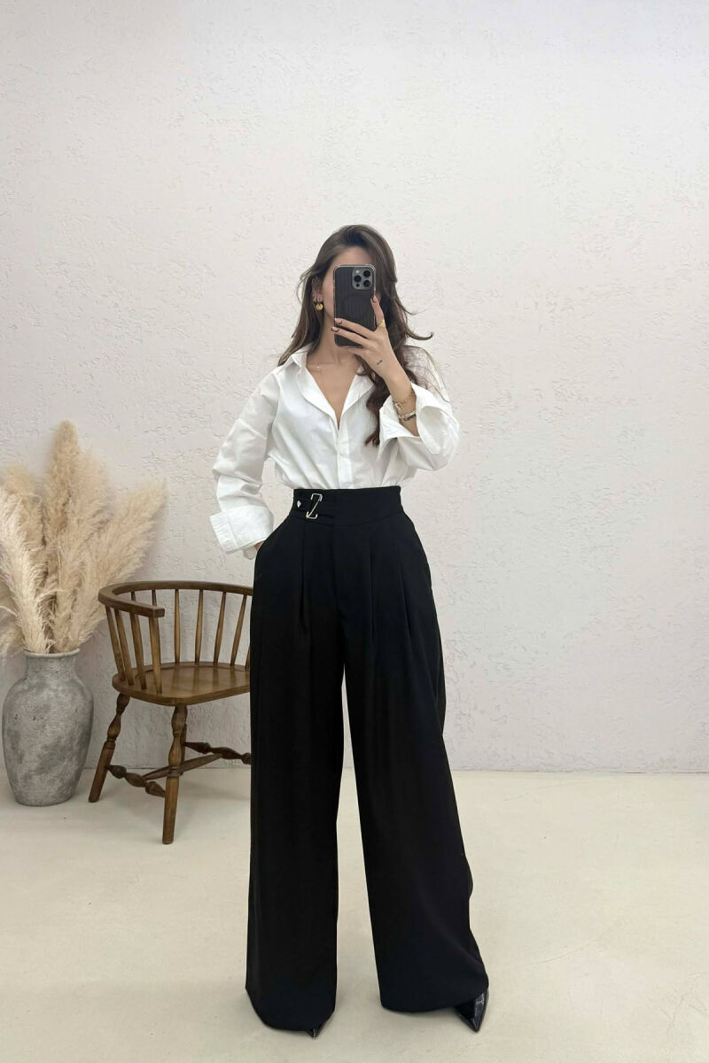 ELASTIC WAIST BELTED WOMEN TROUSERS BLACK/ E ZEZE - 3