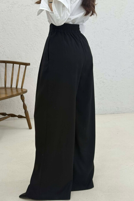 ELASTIC WAIST BELTED WOMEN TROUSERS BLACK/ E ZEZE - 5