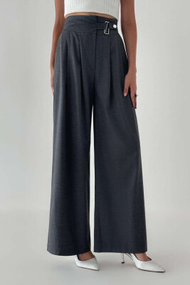 ELASTIC WAIST BELTED WOMEN TROUSERS DARK GREY/GEE 