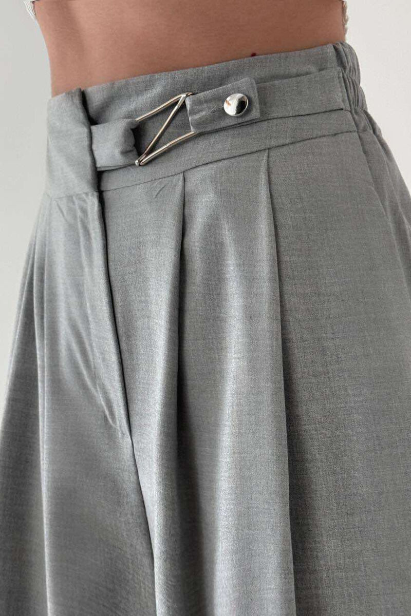 ELASTIC WAIST BELTED WOMEN TROUSERS GREY/GRI - 2