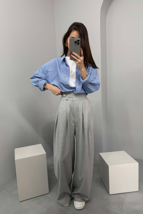 ELASTIC WAIST BELTED WOMEN TROUSERS IN GREY COLOR - 4