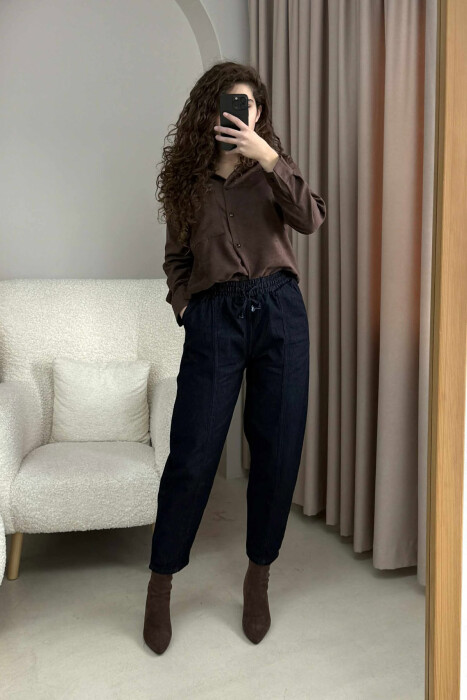 PANTALLONA ME BEL ELASTIK PËR FEMRA NË NGJYRËN BLU E ERRËT - KLAUDIO FASHION