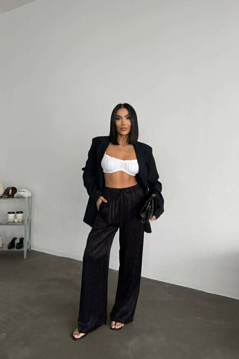 ELASTIC WAIST LACINGS DESIGNED WOMEN TROUSERS BLACK/ E ZEZE 