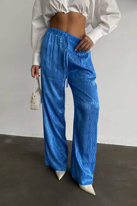 ELASTIC WAIST LACINGS DESIGNED WOMEN TROUSERS BLUE/BLU - KLAUDIO FASHION