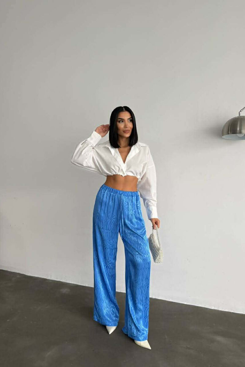 ELASTIC WAIST LACINGS DESIGNED WOMEN TROUSERS BLUE/BLU - 1