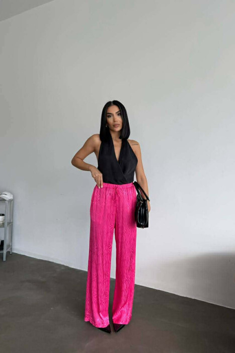 ELASTIC WAIST LACINGS DESIGNED WOMEN TROUSERS FUCHSIA/CIKLAMI 