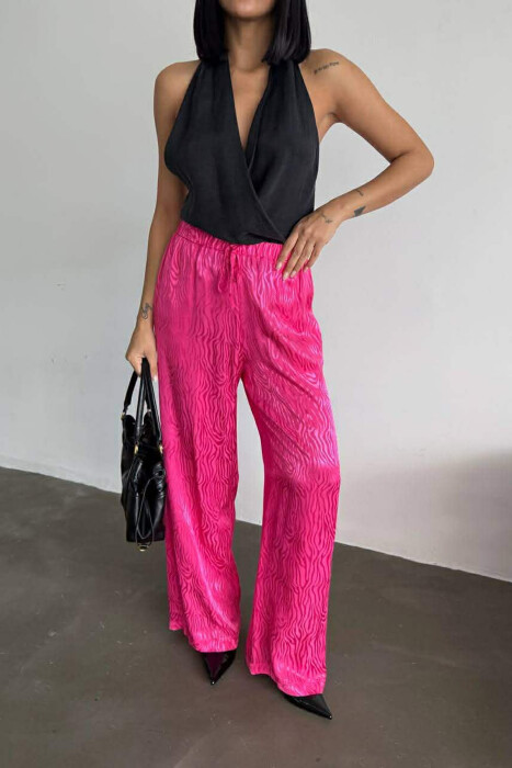 ELASTIC WAIST LACINGS DESIGNED WOMEN TROUSERS FUCHSIA/CIKLAMI - 3