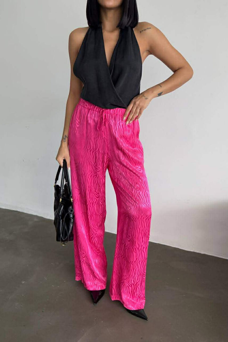 ELASTIC WAIST LACINGS DESIGNED WOMEN TROUSERS FUCHSIA/CIKLAMI - 3
