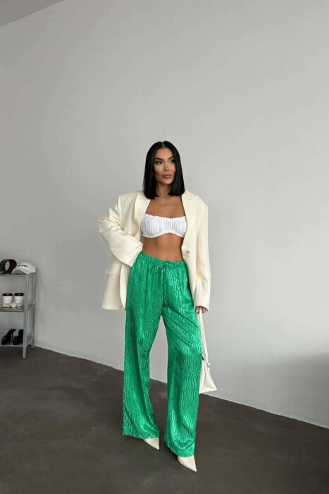 ELASTIC WAIST LACINGS DESIGNED WOMEN TROUSERS GREEN/JESHILE 
