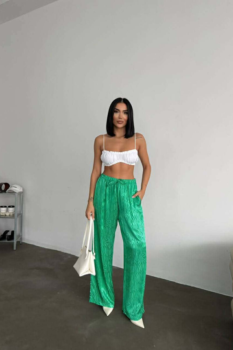 ELASTIC WAIST LACINGS DESIGNED WOMEN TROUSERS GREEN/JESHILE - 3