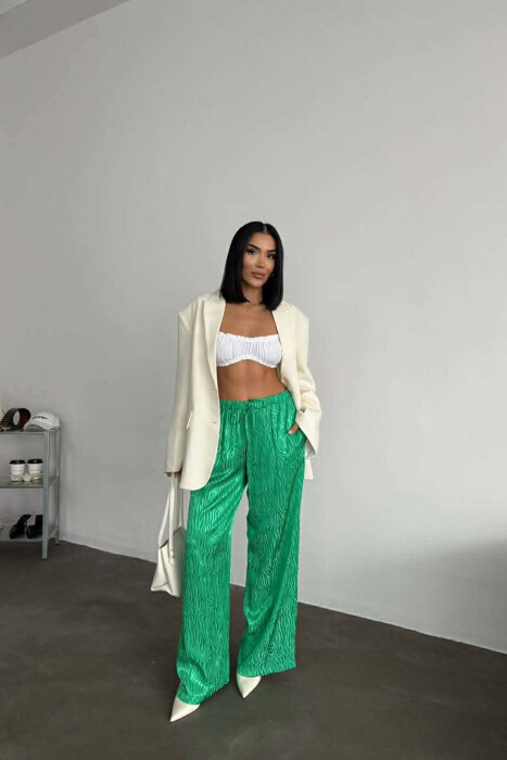 ELASTIC WAIST LACINGS DESIGNED WOMEN TROUSERS GREEN/JESHILE - 4