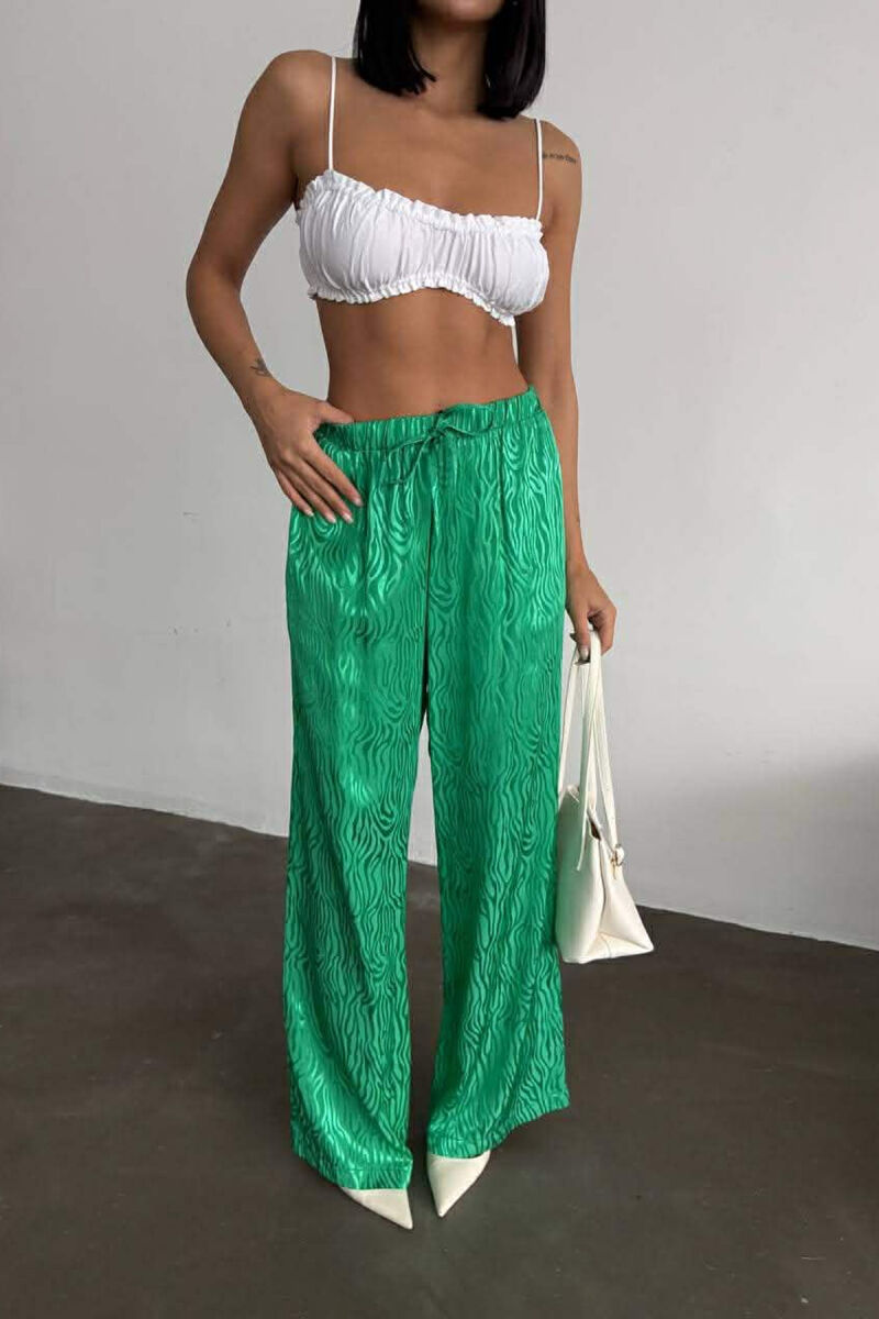 ELASTIC WAIST LACINGS DESIGNED WOMEN TROUSERS GREEN/JESHILE - 3