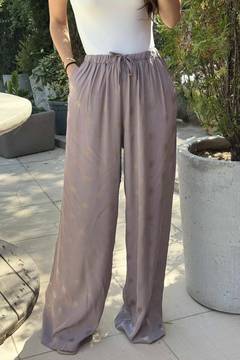 ELASTIC WAIST LACINGS DESIGNED WOMEN TROUSERS LIGHT BROWN/KAZB - 3