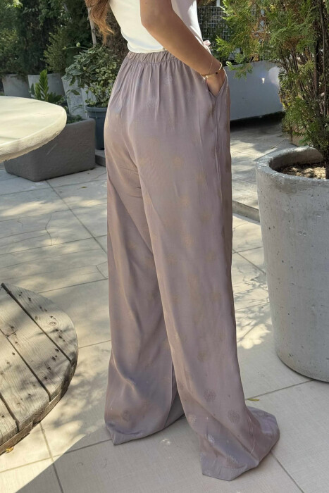 ELASTIC WAIST LACINGS DESIGNED WOMEN TROUSERS LIGHT BROWN/KAZB - 4