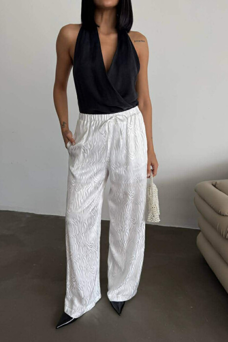 ELASTIC WAIST LACINGS DESIGNED WOMEN TROUSERS WHITE-E BARDHE - 3