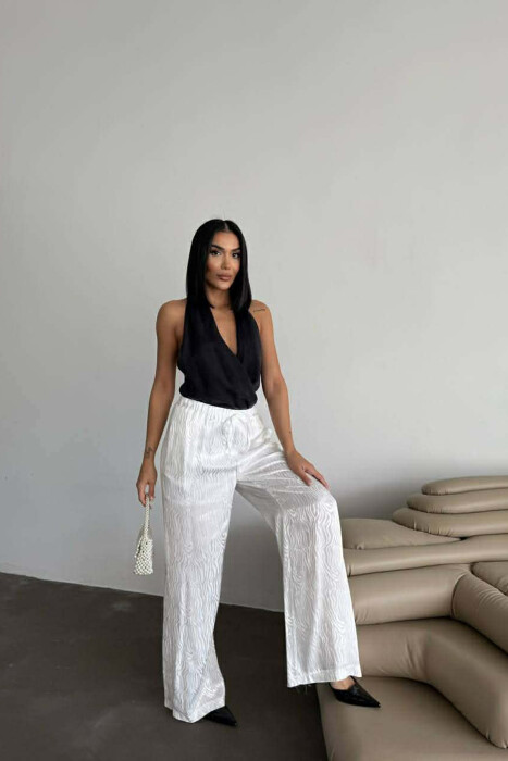 ELASTIC WAIST LACINGS DESIGNED WOMEN TROUSERS WHITE-E BARDHE - 4