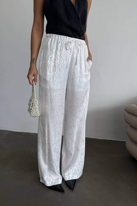 ELASTIC WAIST LACINGS DESIGNED WOMEN TROUSERS WHITE-E BARDHE - KLAUDIO FASHION