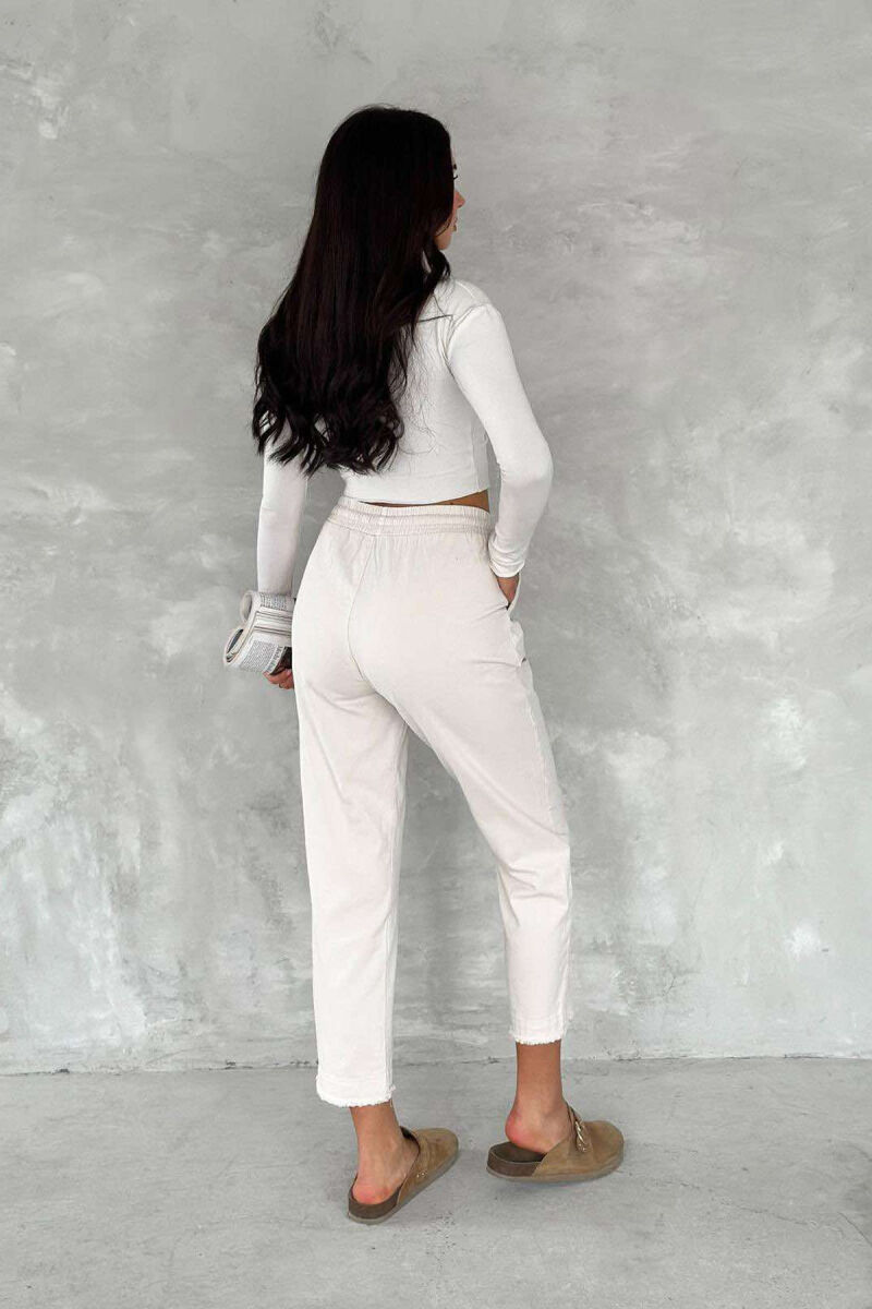 ELASTIC WAIST LACINGS ONE COLOR WOMEN TROUSERS CREAM/KREM - 4