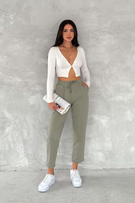 ELASTIC WAIST LACINGS ONE COLOR WOMEN TROUSERS MINT/MENTE 